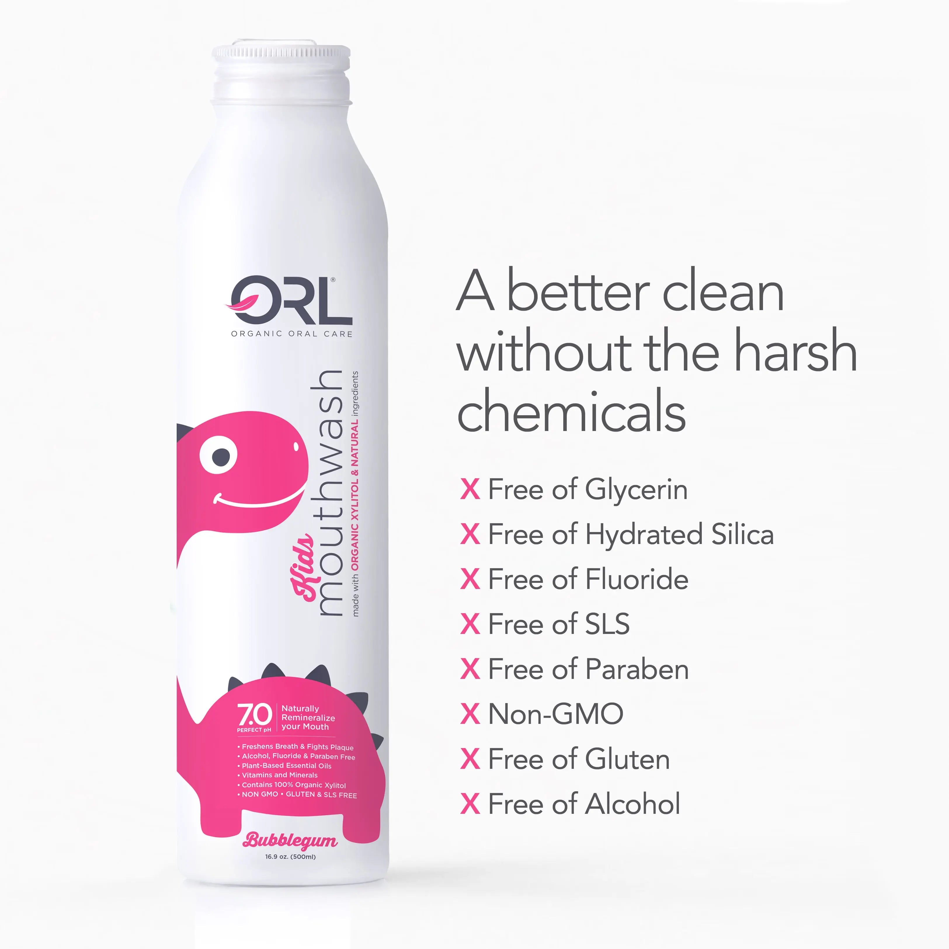 ORL Kids Bubblegum Natural Mouthwash made with the Finest Clean Ingredients ORL LABS