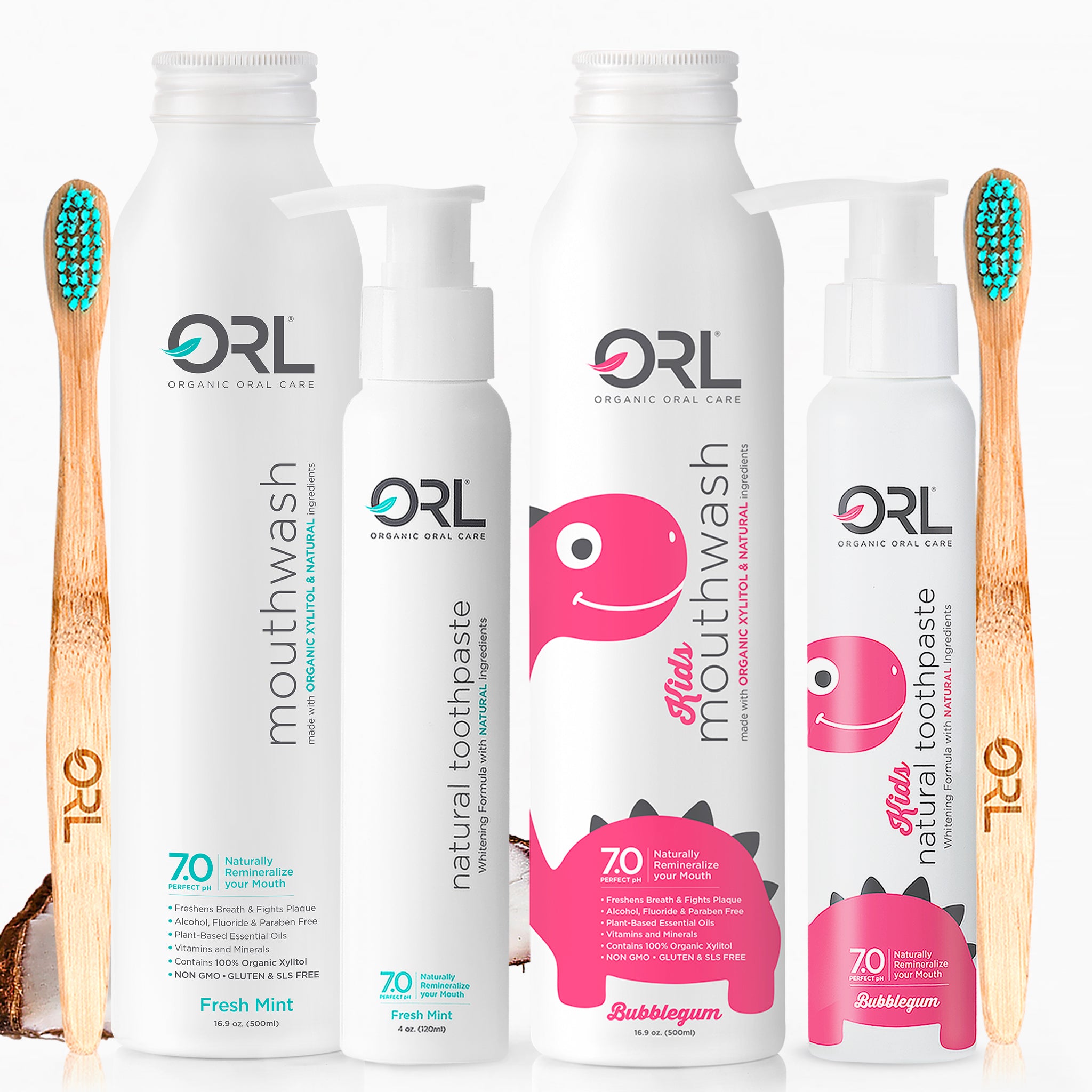 Coffret familial - Dentifrice et bain de bouche Bubblegum et Dentifrice et bain de bouche à la menthe fraîche