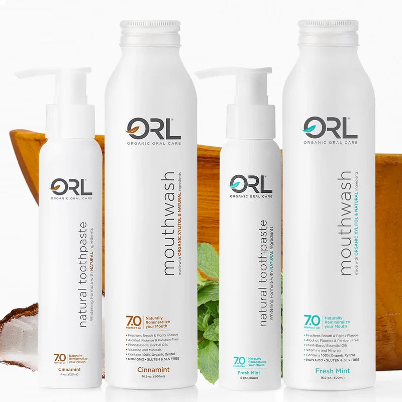 ORL Toothpaste and Mouthwash with organic xylitol all in aluminum bottles