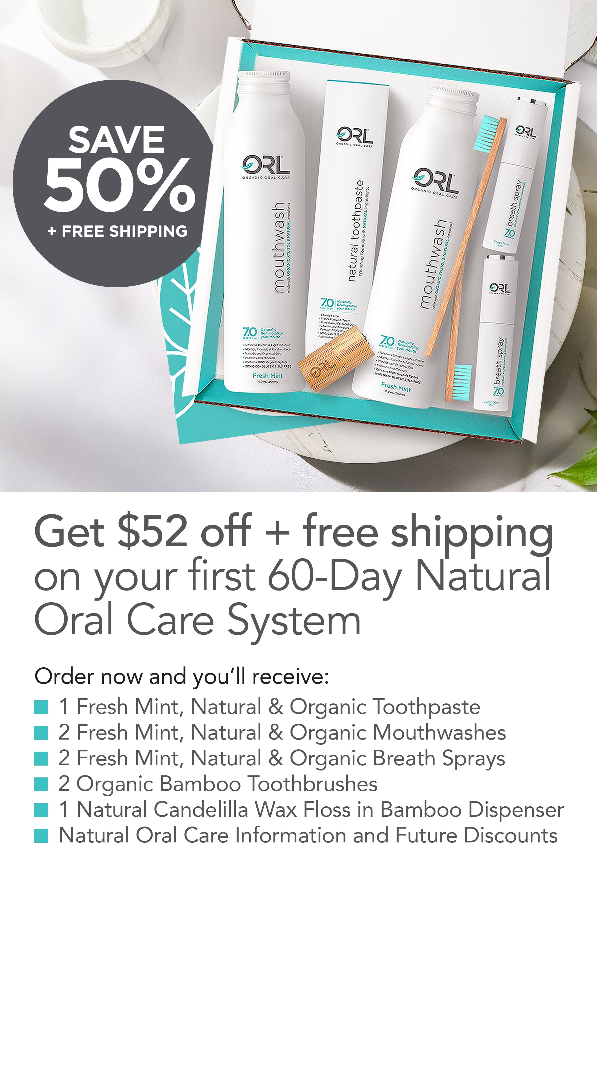オーラルケア 60-Day Natural Oral Care Protection - Fresh Mint | Single Kit