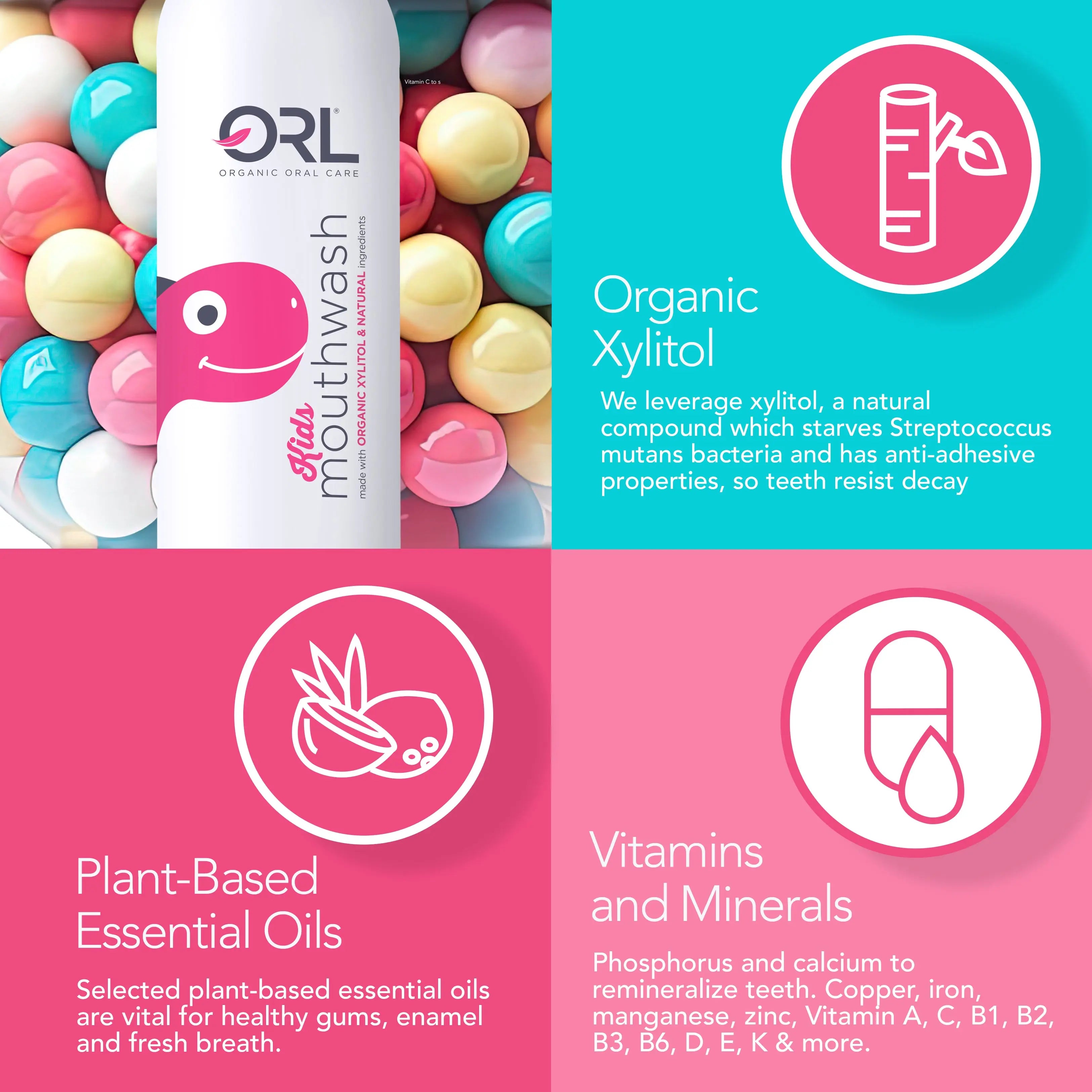 ORL Kids Bubblegum Natural Mouthwash made with the Finest Clean Ingredients ORL LABS